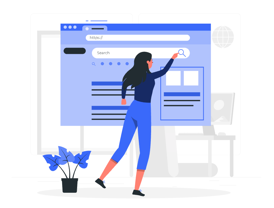 graphic showing a woman clicking on local search icon